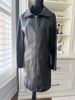 Vintage DANIER Genuine Leather Long Black Jacket Double Zip Womens SZ Small Edgy